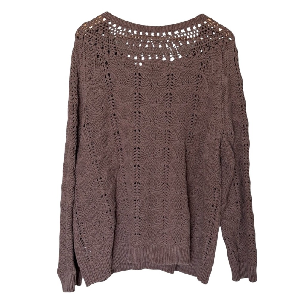 Roaman's Crochet Knit Sweater Womens 1X Mauve Brown Open Knit Pointelle Boho - Picture 2 of 4